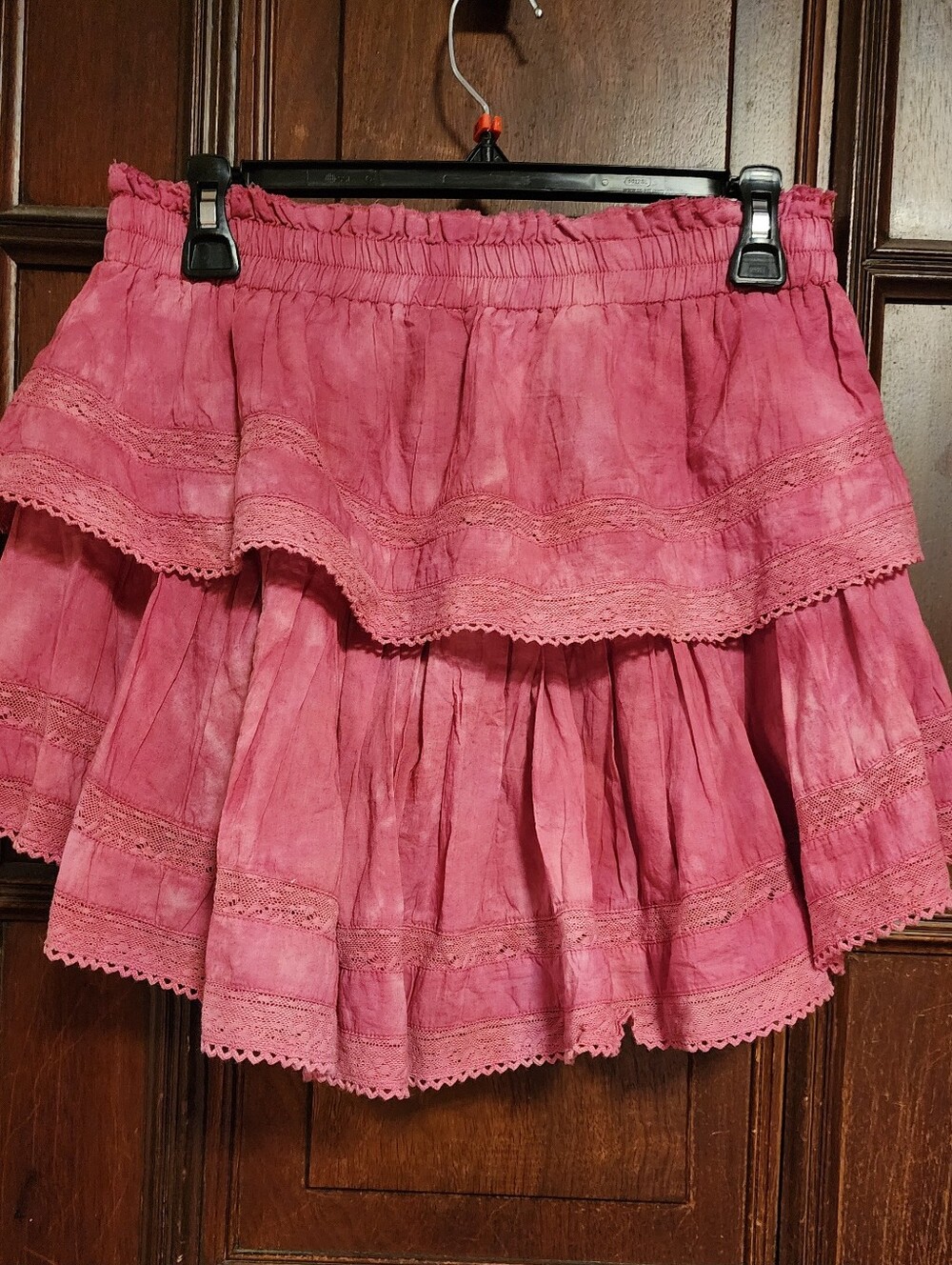 LoveShackFancy Begonia Pink Hand Dyed Ruffle Lace Hem Mini Skirt-Large-$225.00 - Picture 10 of 16